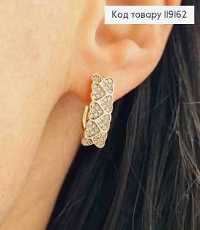 Сережки Прямокутні з Серцями та Блискучими камінцями, 1,7см, англ. застібка,  XUPING 18К 119162 фото