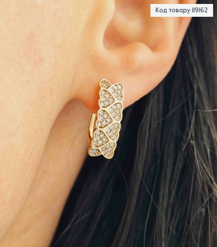 Серьги Прямоугольные с Сердцами и Блестящими камешками, 1,7см, англ. 119162 фото 1