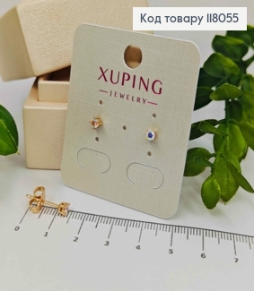 Серьги гвоздики с блестящим камнем Хамелеон, 3мм, Xuping 18K 118055 фото