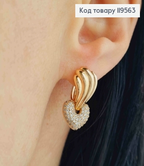 Сережки з рухливою підвіскою в Блискучих камінцях, довж. 2,1м, англійська застібка, Xuping 18K 119563 фото