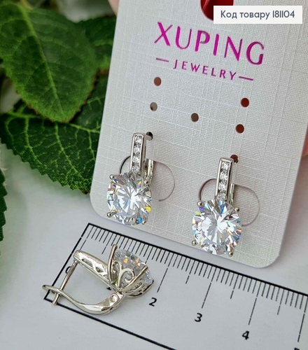 Серьги родованные, "Кант" с большим камешком, 1,5см, англ. зам. Xuping 181104 фото 1