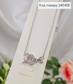Цепочка серебряного цвета, с подвеской "Love" в камешках, 40+5см, сталь Stainless Steel 240458 фото