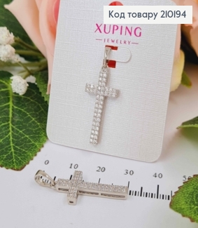 Крестик родованный, с двумя рядами камней 2,4*1,2см. Xuping 210194 фото