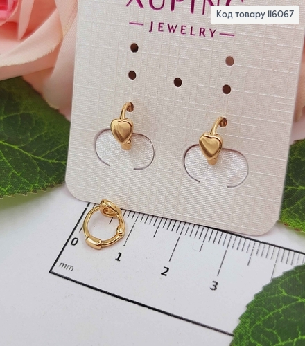Серьги кольца 0,7см, с плоским сердечком Xuping 18K 116067 фото 1