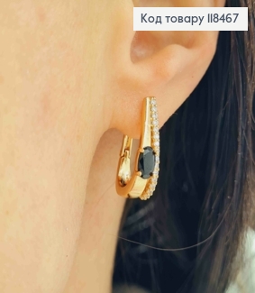 Серьги из Овальные украшены камешками с Черным камнем, 2см, английская застежка, Xuping 18К 118467 фото