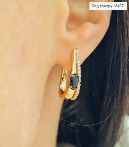 Серьги из Овальные украшены камешками с Черным камнем, 2см, английская застежка, Xuping 18К 118467 фото 1