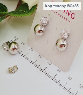 Серьги гвозди с камешком и шариком родованные Xuping 180485 фото