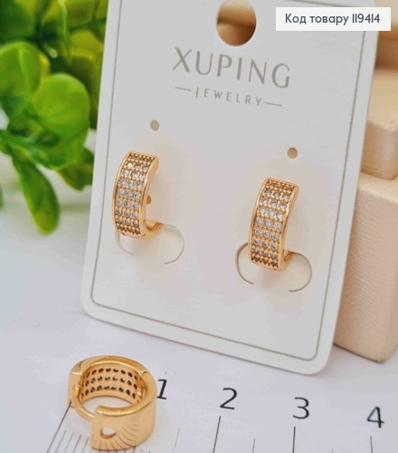 Серьги кольца украшены Блестящими камешками, ширина 5мм, диаметр 1,1см, Xuping 18К. 119414 фото 2