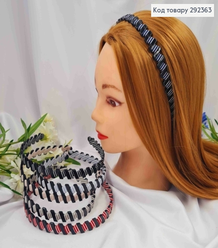 Обруч пластик, обтянутый Полосатой лентой, 1,4см, Цвета в ассортименте 292363 фото 1