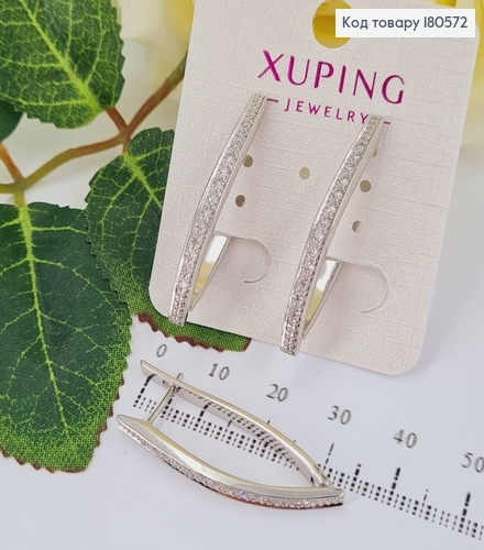 Серьги стрелы 4см в камнях родированые Xuping 180572 фото 1