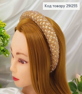 Обруч модний плетений стіклярусом та бісером, ЗОЛОТОГО кольору, ширина 3,5см 291255 фото