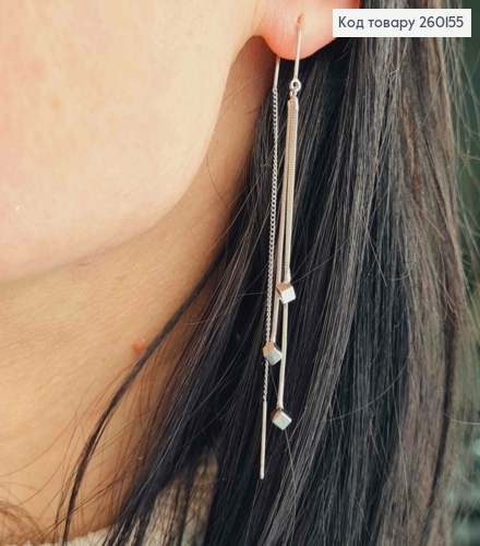 Серьги гвоздики-протяжки, серебряного цвета, Кубики на цепочках, 7см, сталь XianGuang 260155 фото 3
