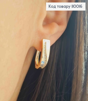 Серьги овальные с блестящими камешками, 1,9см, английская застежка, Xuping 18К. 110016 фото