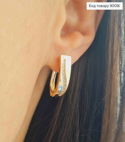 Серьги овальные с блестящими камешками, 1,9см, английская застежка, Xuping 18К. 110016 фото 1