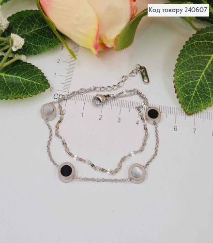 Браслет срібного кольору, Римський годинник з емаллькою, 17+3см сталь Stainless Steel 250024 фото 3