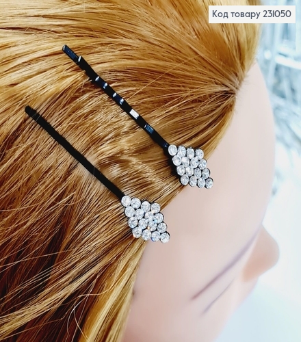 Заколка невидимка металл черная с камнями ромб 6 см 2 шт / уп цена за уп. 231050 фото 2