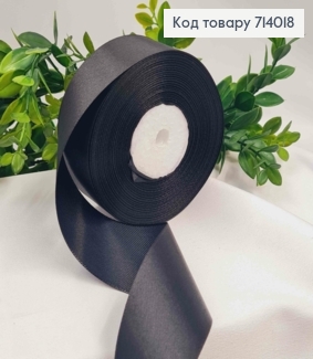 Лента атласная ЧЕРНАЯ (цвет 039), ширина 4см, длина 36 ярдов (33м) 714018 фото