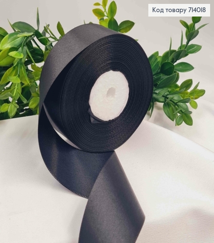 Лента атласная ЧЕРНАЯ (цвет 039), ширина 4см, длина 36 ярдов (33м) 714018 фото 1