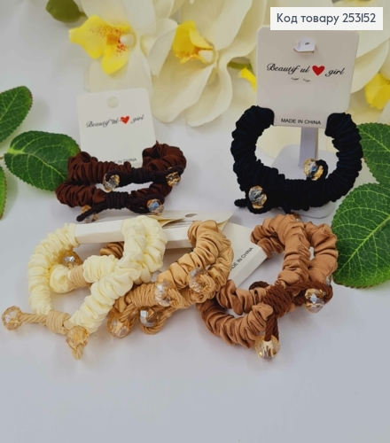 Резинка жатка, атлас з шнурочком та стеклярусом, 6,5см, кольори в асорт. 2шт/наб. 253152 фото 1