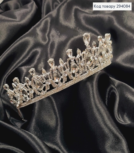 Діадема "ВИШУКАНА" Тіара 4,2см,  під срібло з білими  камінцями , 5см на верхівці 294084 фото 1