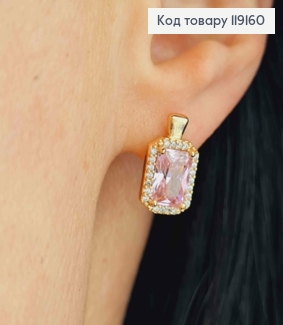 Серьги с Большим Розовым камнем в оправе из камешков, 1,4см, англ. застежка, Xuping 18К 119160 фото