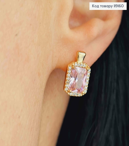 Серьги с Большим Розовым камнем в оправе из камешков, 1,4см, англ. застежка, Xuping 18К 119160 фото 1