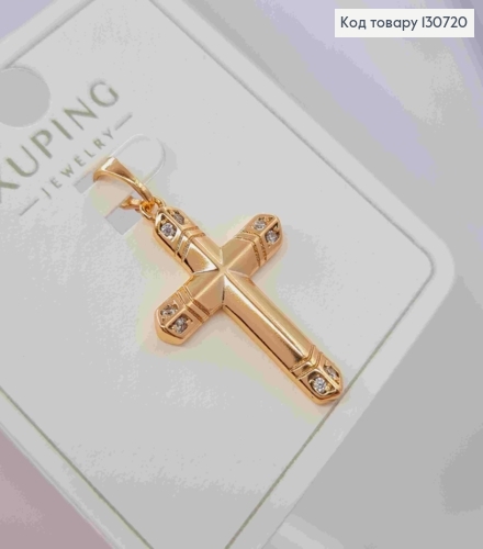 Крестик с тиснением и Блестящими камешками по краям, размер 2,6*1,7см, Xuping 18K 130720 фото 3