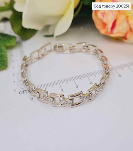Браслет родований, плетений прямокутними пластинками з перетинками в камінцях, 17+2см, Xuping  200251 фото 2