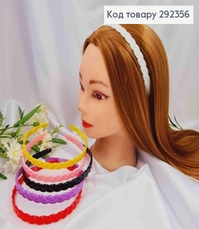 Обруч пластик, глянцевый, "Косичка", 1,3см, ярких цветов в ассортименте. 292356 фото