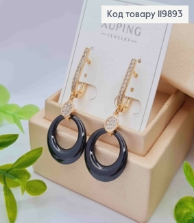 Сережки в Блискучих камінцях з керамічною підвіскою, 2+1,9см, англійська застібка, Xuping 18K 119893 фото