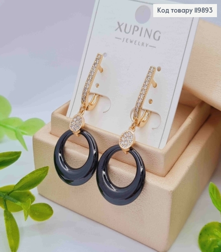 Серьги в Блестящем камне с керамической подвеской, 2+1,9см, английская застежка, Xuping 18K 119893 фото 1