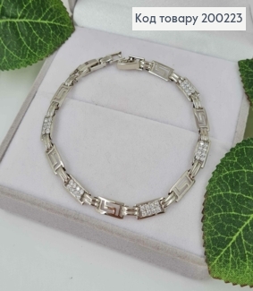 Браслет родований, "Версаче", плетіння пластинками, з камінцями шир.0,5см, довж. 18+2см, Xuping 200223 фото