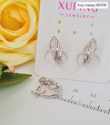 Серьги родированые Волны, английская застежка 1,6*0,6см Xuping 180538 фото 2