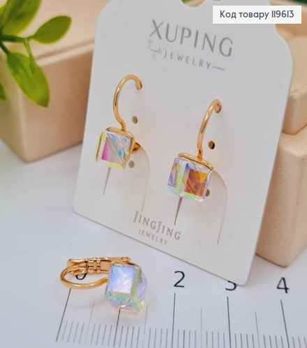 Сережки з Квадратним Блискучим каменем Сваровські Хамелеон, 1,5см, застібка левербек, Xuping 18К 119613 фото 2