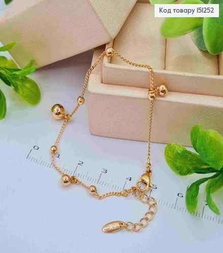 Браслет Панцирное плетение Бусинками, длина 17+3см, Xuping 18К 151252 фото 1