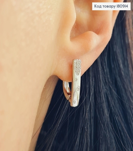 Сережки Пластинка в камнінцях (англ.застібка), 1,7*0,3см, Xuping 180914 фото 2