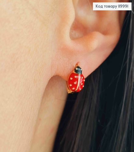 Серьги кольца "Бедрик" (9мм), с красной эмалью, диаметр 1см, Xuping 18K 119991 фото 1