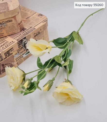 Штучна гілка еустоми АЙВОРІ на 3 квіточки та 3 бутони, висотою 70см 551260 фото 2