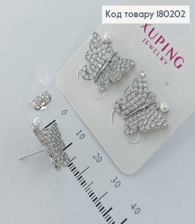 Серьги   гвоздики Бабочки  с камнями   родированное    Xuping 180202 фото