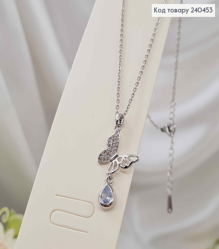 Цепочка серебряного цвета, с подвеской Бабочкой с камнем в оправе, 40+5см, сталь Stainless Steel 240453 фото 1