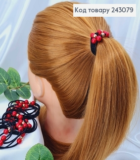 Резинка чорна потрійна червові бусинки  10 шт/уп.. 243079 фото