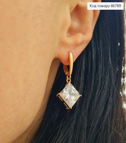 Серьги с подвесками, Большим квадратным камешком, 3см, Xuping 18К 116789 фото 3
