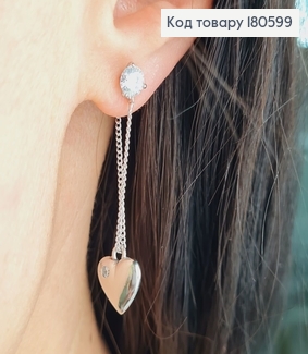 Серьги родированые (4см) гвоздики с камнем и сердечком на цепочке Xuping 180599 фото