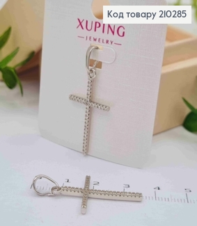 Крестик родованный украшен блестящими камешками, размер 2,8*1,6см, Xuping 210285 фото