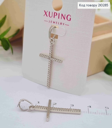 Крестик родованный украшен блестящими камешками, размер 2,8*1,6см, Xuping 210285 фото 1