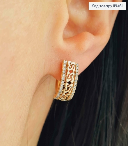 Серьги овальные "Ажурные" с Блестящими камешками, 1,5см, английская застежка, Xuping 18К 119461 фото 1