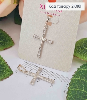 Крестик родованный, с крестиком маленьким по центру, с камешками, 2,5*1,5см, Xuping 210181 фото