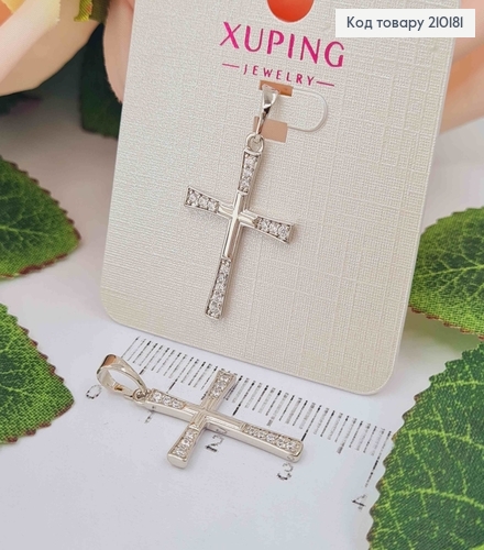 Хрестик родований, з хрестиком маленьким по центру, з камінцями, 2,5*1,5см, Xuping 210181 фото 1