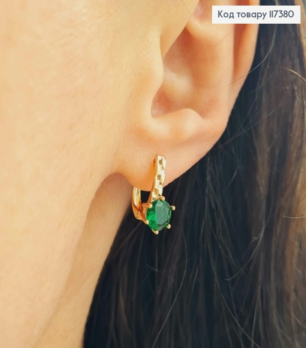 Серьги "Сияние" с ярким Зеленым камнем, длина 1,4см, англ застежка, XUPING 18K 117380 фото 2
