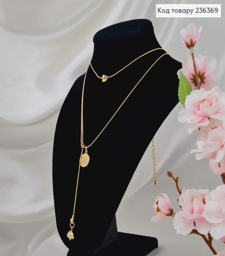 Бижутерия на шею двойная, с подвеской и удлинителем, 48+7,5см, золотого цвета, Fashion Jewelry 236369 фото 1